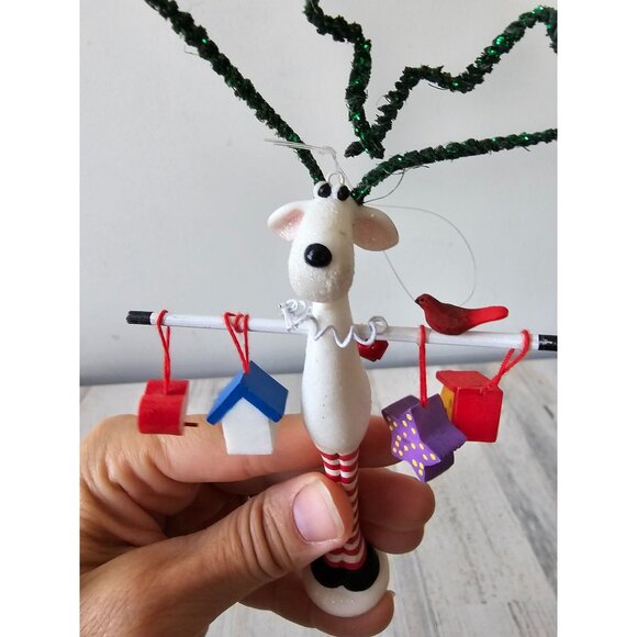 Glitter reindeer birdhouse ornament cardinal Bell Xmas tree sparkle deer - Picture 6 of 8